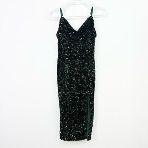 Cefian Green Sequin Holiday Party Midi Dress